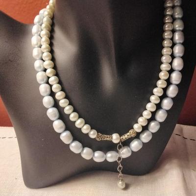 15" Double Pale Blue Pearl Necklace