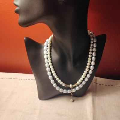 15" Double Pale Blue Pearl Necklace
