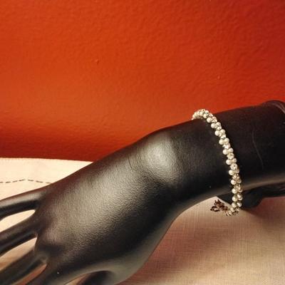 Seed Pearl and Sterling Silver Adjustable Length Bracelet