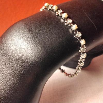 7" Seed Pearl and CZ Bracelet