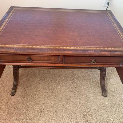 Duncan Phyfe Leather Top Drop Leaf Coffee Table