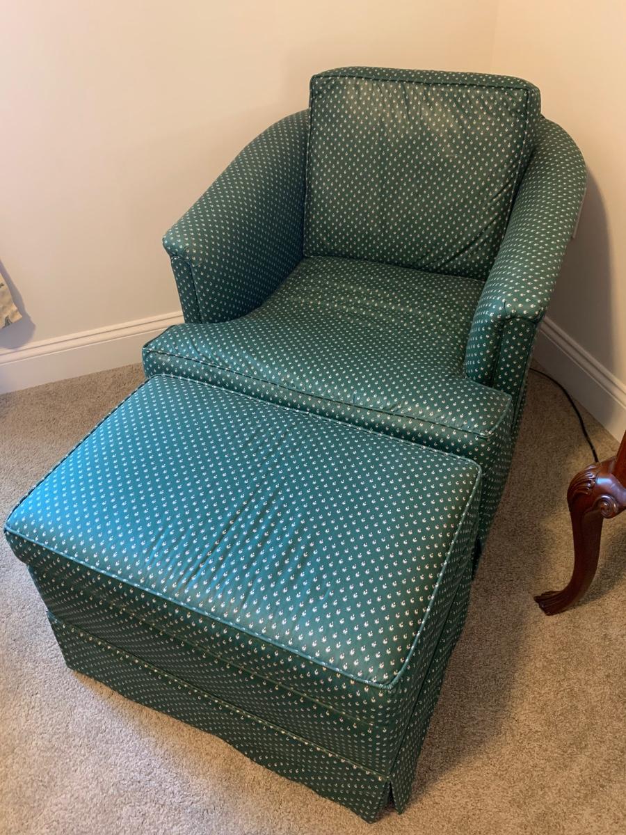 Clean upholstered chair and ottoman