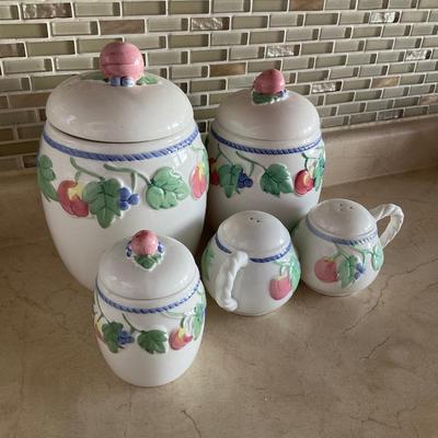 Fruit and floral canister set with salt and pepper