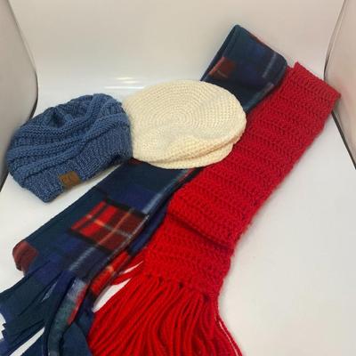 Red & Blue Warm Fleece Crochet Scarf & Hat Set