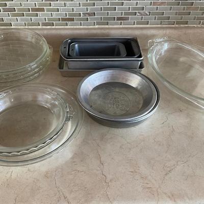 Pie plates, loaf tins and casserole dish
