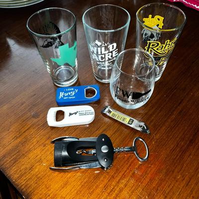 Various Beer Glasses and Openers