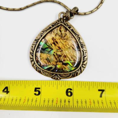 VINTAGE ABALONE BIRDS PENDULUM VERMEIL NECKLACE
