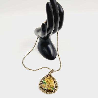 VINTAGE ABALONE BIRDS PENDULUM VERMEIL NECKLACE
