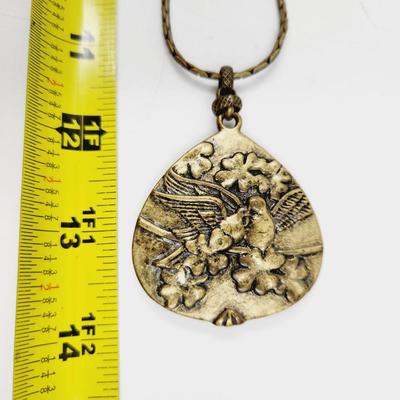 VINTAGE ABALONE BIRDS PENDULUM VERMEIL NECKLACE