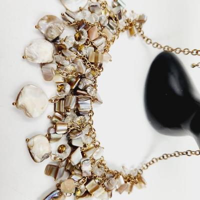 BEAUTIFUL GOLD TONED MOTHER OF PEARL LAYERED NECKLACE