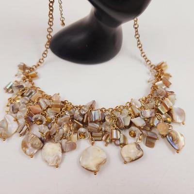 BEAUTIFUL GOLD TONED MOTHER OF PEARL LAYERED NECKLACE