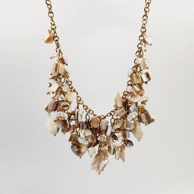 BEAUTIFUL GOLD TONED MOTHER OF PEARL LAYERED NECKLACE