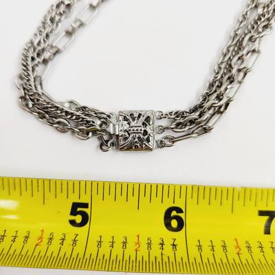 VERY ELEGANT LAYERED SILVERTONED CHAIN LOCKET NECKLACE