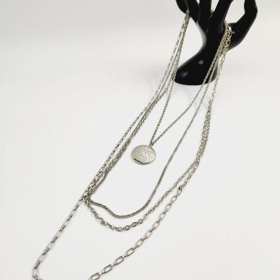 VERY ELEGANT LAYERED SILVERTONED CHAIN LOCKET NECKLACE