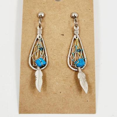 SILVER TONED NATIVE DREAM CATCHER EARRINGS