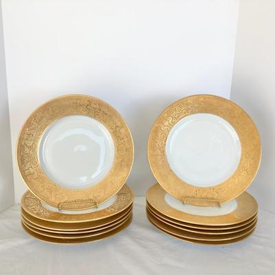 8218 Set of 12 Gold Rimmed Porcelain Plates