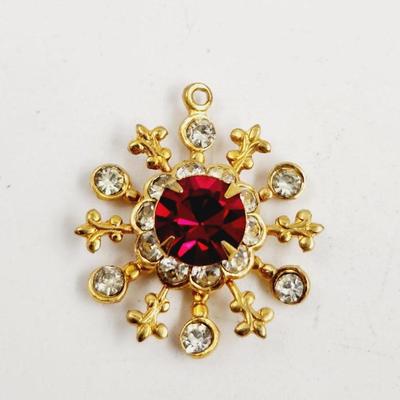 BEAUTIFUL GOLD TONED FAUX RED RUBY & FAUX DIAMOND PENDANT