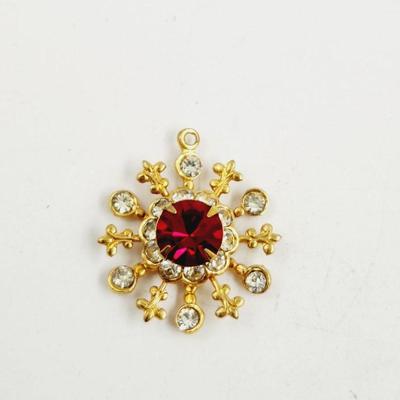 BEAUTIFUL GOLD TONED FAUX RED RUBY & FAUX DIAMOND PENDANT