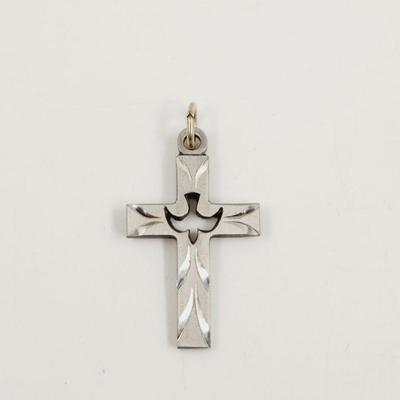 BEAUTIFUL DOVE PEWTER CROSS PENDANT