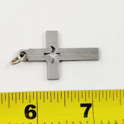 BEAUTIFUL DOVE PEWTER CROSS PENDANT