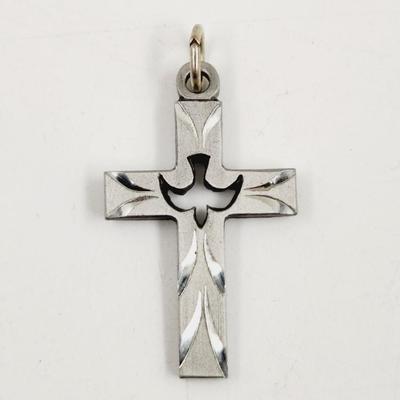 BEAUTIFUL DOVE PEWTER CROSS PENDANT