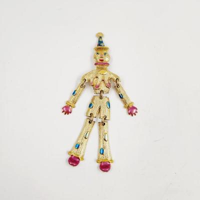 VINTAGE GOLD TONED FULL BODY CLOWN PIN