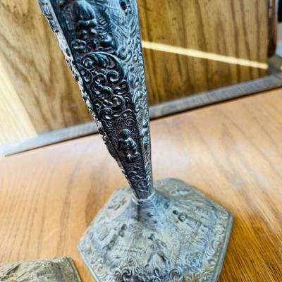 Art Nouveau metal candlesticks