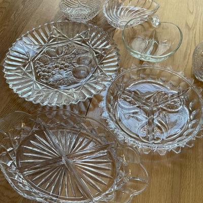 Crystal/cut glass serving platters and two vases