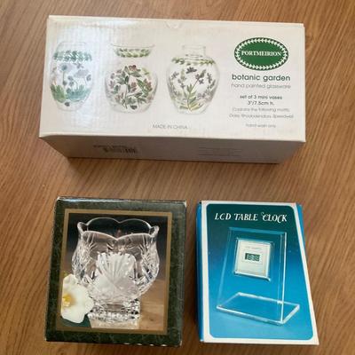 New in box items: Lenox, clock, candles