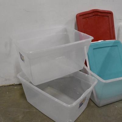4 Plastic Totes, With Lids, Clear