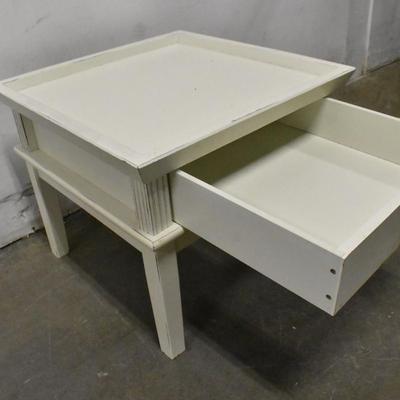 Small White Square Table/Nightstand With Drawer
