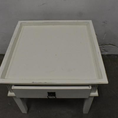 Small White Square Table/Nightstand With Drawer