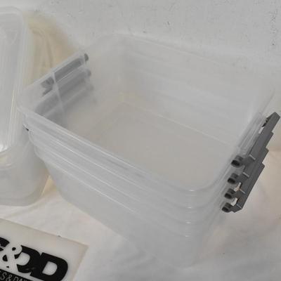 6 Sterilite Bins, 15 1/4" x 11 1/2" x 6", Lids Cracked