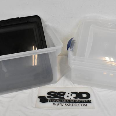 4 Clear Plastic Totes, With Lids, Small Cracks