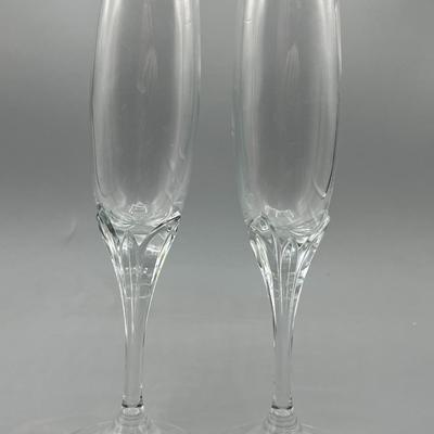 Pair of Crystal Champagne Flute Drink Glasses
