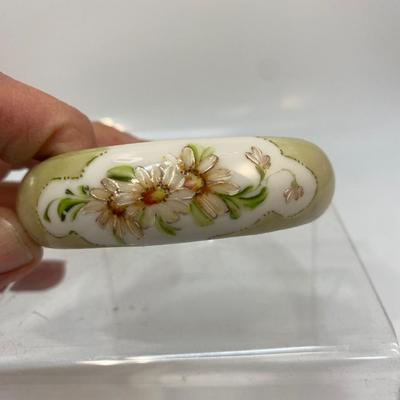 Vintage Hand Painted Floral Pattern Porcelain Bangle Bracelet Inscribed & Dated