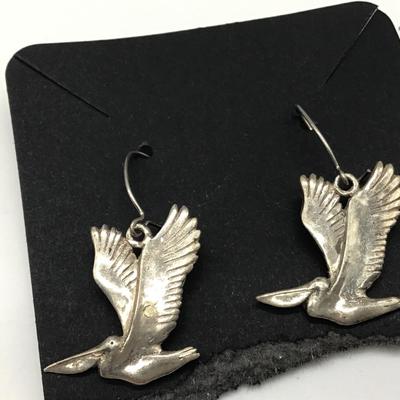 Silver Pelican Earrings
