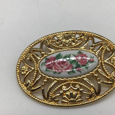 Vintage Rose Porcelain Brooch