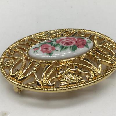 Vintage Rose Porcelain Brooch