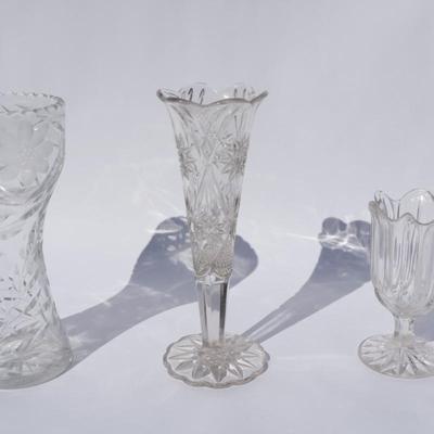 Lot of Three Vintage Crystal & Glass Vases