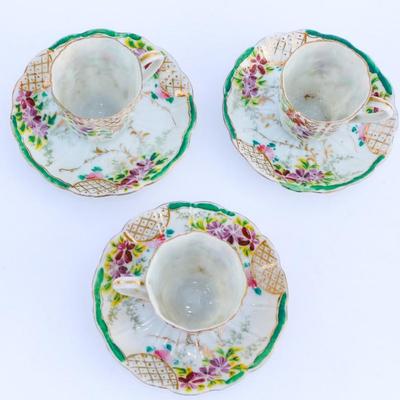 Set of 3 Antique Child's Play China Teacups and Saucers