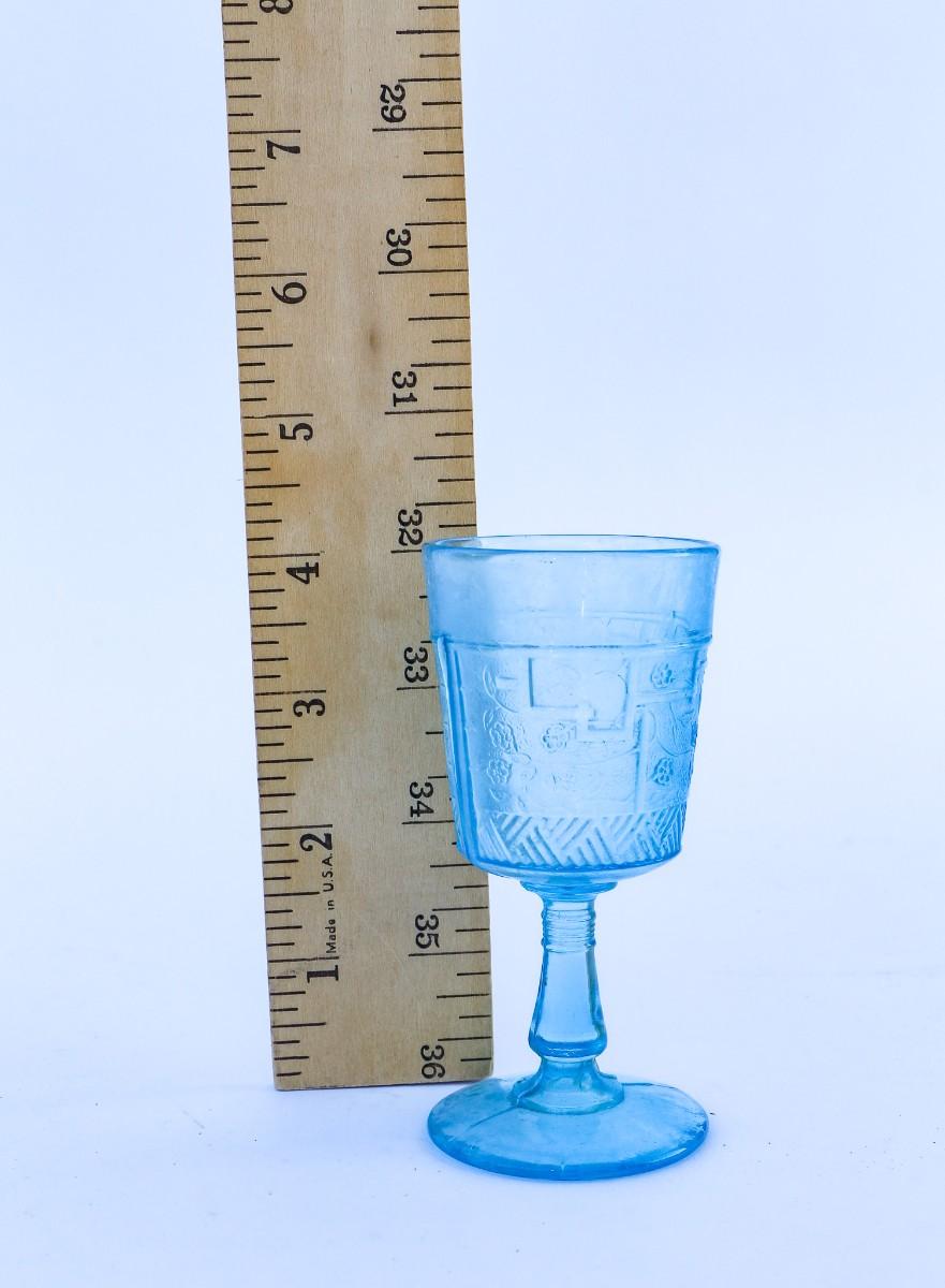 Set of 5 Antique Child's Play Blue Glass Goblets circa 1920s1930s