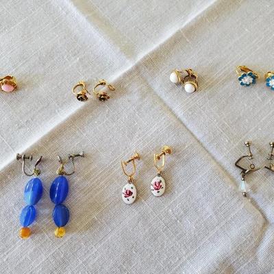 Lot of 6 Screw-Back and Clip-On Earrings from the 1960s