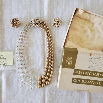 Vintage Napier Gold-Tone and Rhinestone Crystal Necklace and Earrings Set