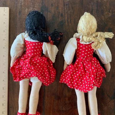 Pair of Vintage Dolls Dressed in Red