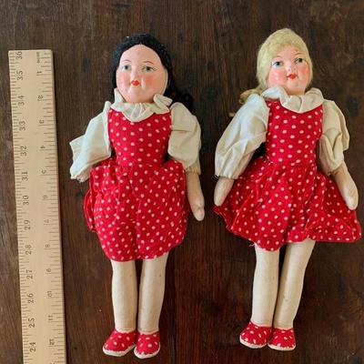 Pair of Vintage Dolls Dressed in Red