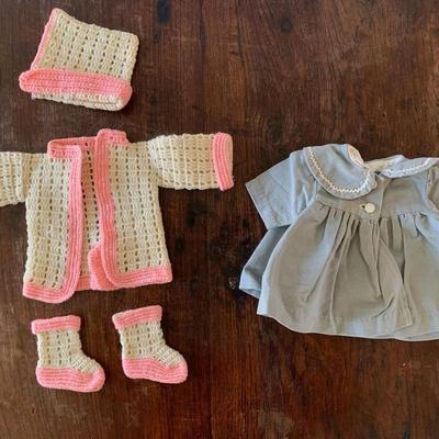 Lot of Vintage Doll Clothes, Medium, with Hand-crocheted Sweater Set 1932
