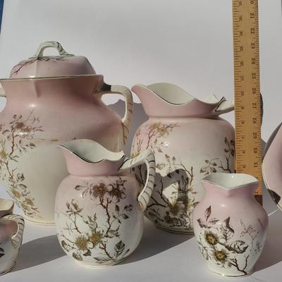 Antique Pink Dogwoods 7-pc Chamber Pot & Vanity Accessories