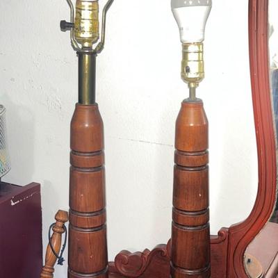 Pair of Vintage Wood Lamps