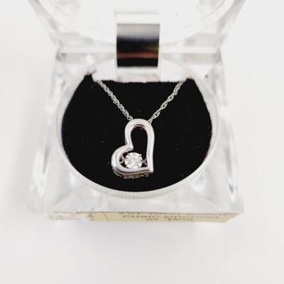 925 SILVER 2 CT CUBIC ZIRCONIA NECKLACE W/ HEART PENDANT
